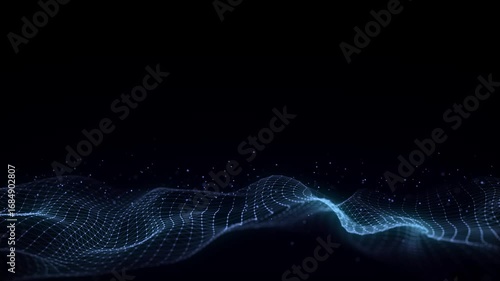 Futuristic technology wave. Digital cyberspace. Abstract wave with moving particles on a blue background. Big data analytics. 3d rendering.