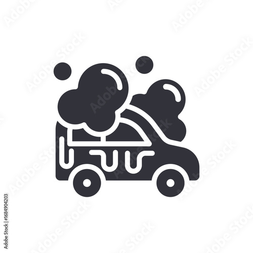 Automotive Cleaning Icon Showing Vehicle Covered In Bubbles And Symbolic Foam