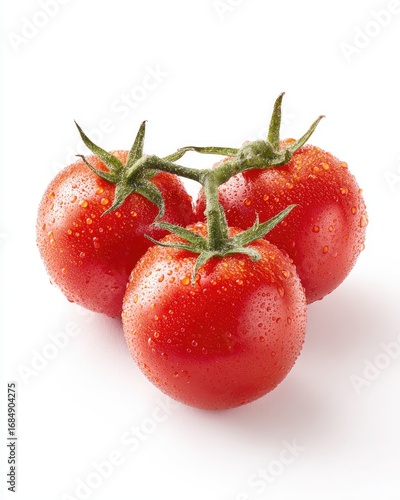 Wallpaper Mural Three fresh, wet tomatoes on stems against white Torontodigital.ca