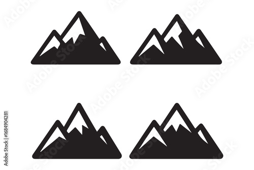 Collection of four mountain peak silhouettes in a graphic style silhouette