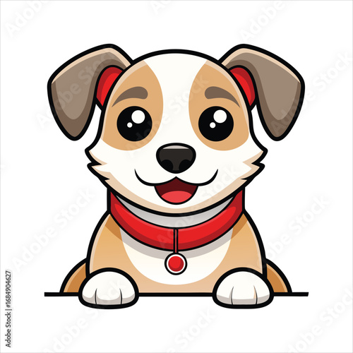 Cute Cartoon Dog with Red Collar