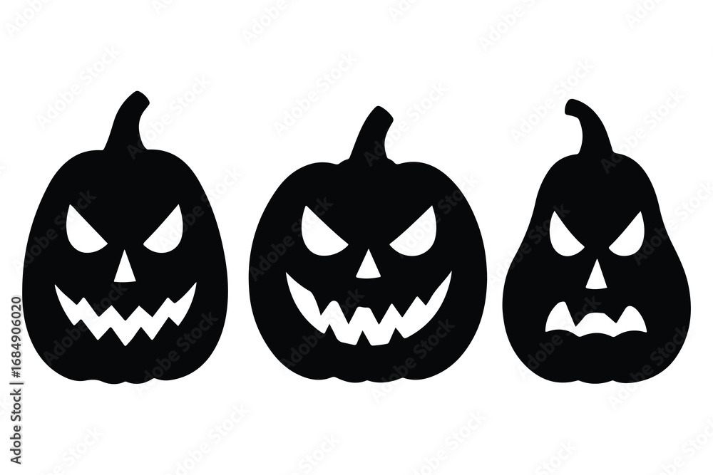 Fototapeta premium Set of Halloween Pumpkins with Evil Grins for Spooky Decorations