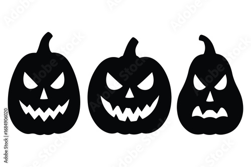 Set of Halloween Pumpkins with Evil Grins for Spooky Decorations