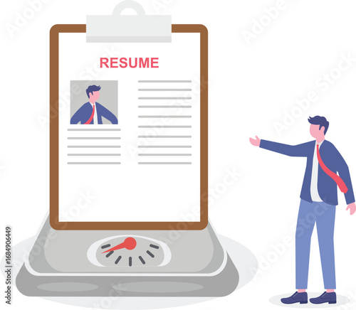 HR manager weighing resumes on scale evaluating job candidates fair recruitment weighing qualifications and experience

