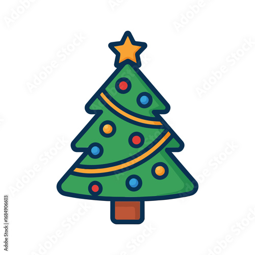 Wallpaper Mural Simple and Cute Colorful Christmas Tree with Star and Ornaments Torontodigital.ca