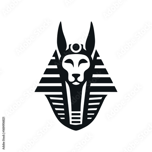 Anubis Egyptian God Jackal Head Icon with Pharaoh Nemes Headdress