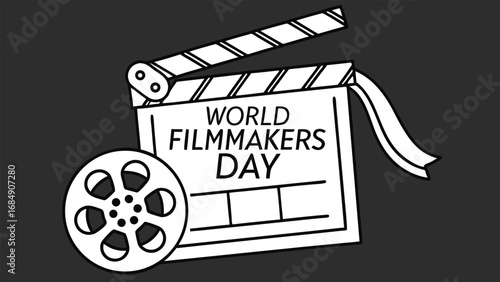 World filmmakers day with clapperboard and film reel