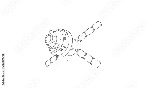 Detailed Line Drawing of a Spacecraft – Aerospace Engineering and Space Exploration Illustration