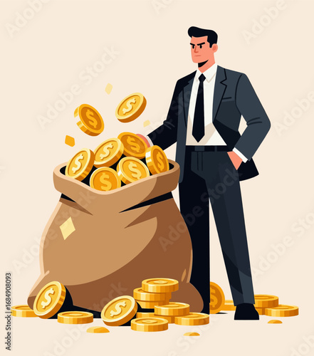 Businessman with Money Bag and Coins