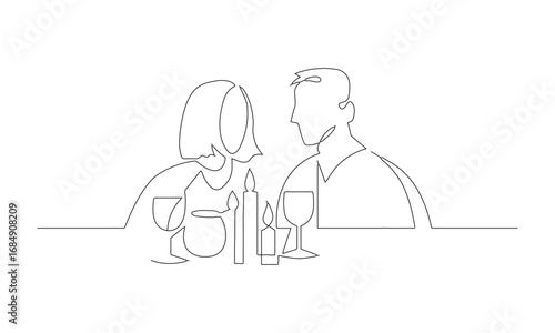 Minimalist Line Drawing of Romantic Couple at Candlelit Dinner