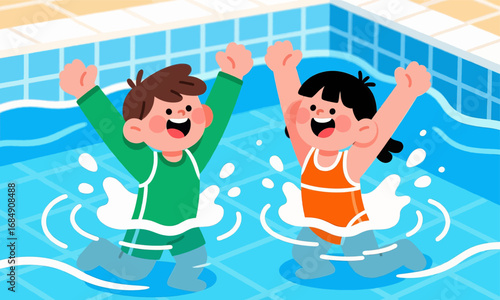 Children Splashing in Pool with Joy