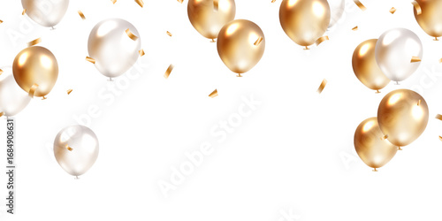 Beautiful banner illustration vector template, 3d golden balloon design background