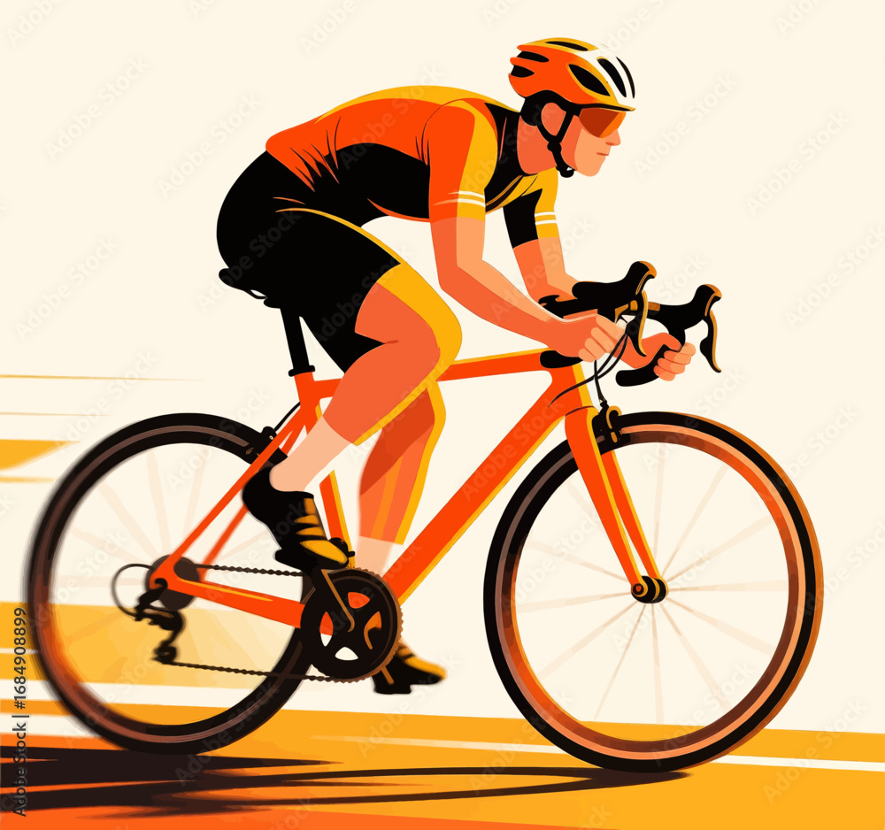 Obraz premium Cycling Champion in Action: Orange Jersey on Road Bike