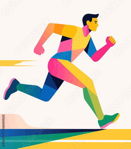 Dynamic Runner on Track in Colorful Athletic Gear