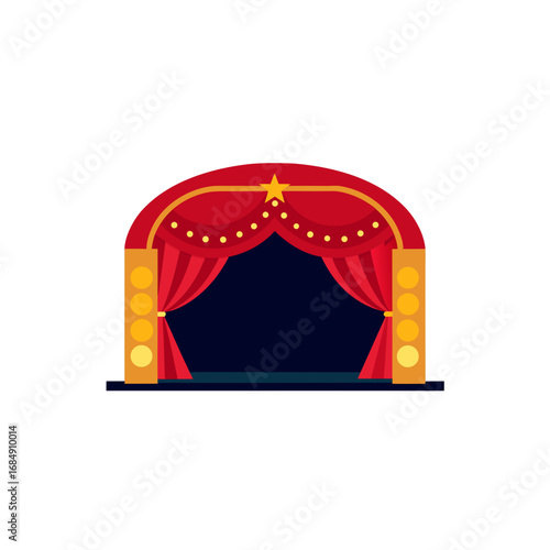 a grand theater archway  with red velvet curtains 