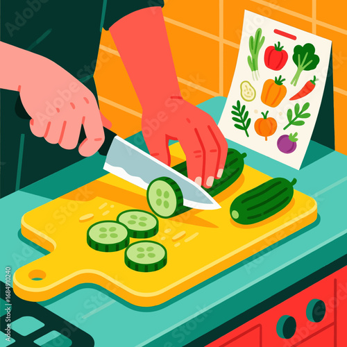 Fresh Kitchen Prep: Slicing Cucumbers for Healthy Meal