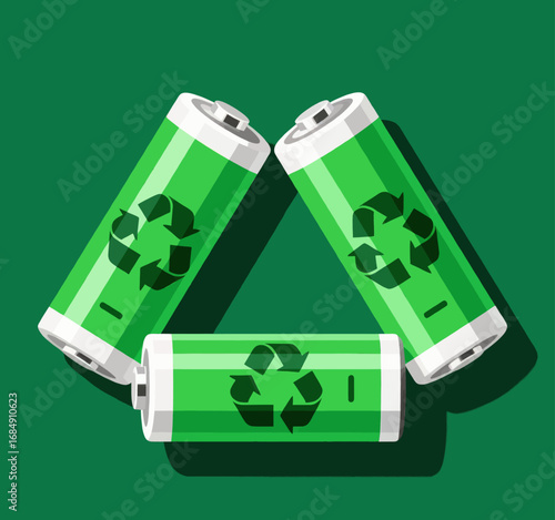 Green Batteries Forming Recycle Symbol on Dark Green Background