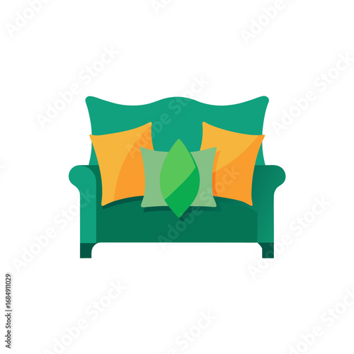 decorative green throw pillows providing a contras