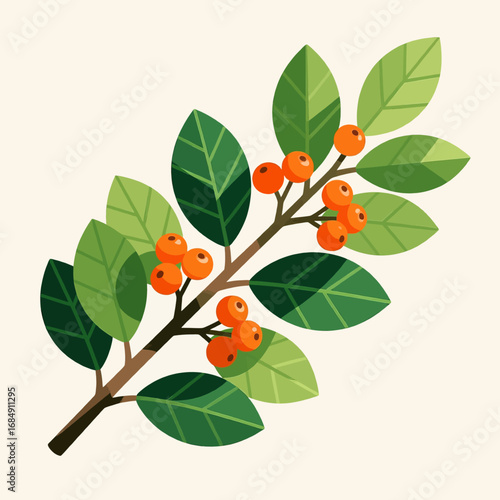 Lush Berry Branch with Green Leaves in Autumnal Glow