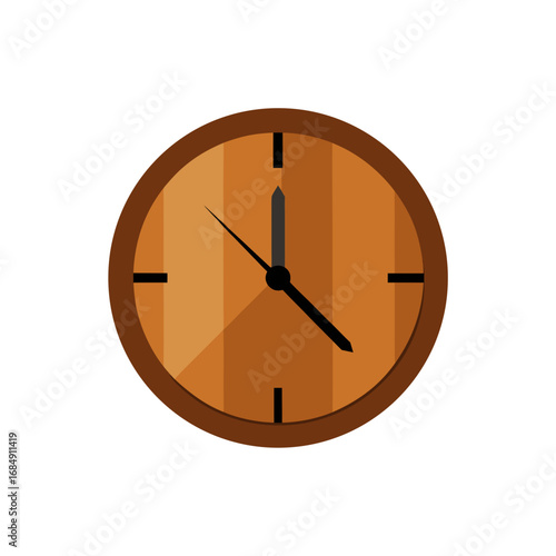 stylish round wooden clock with black hands  flat 