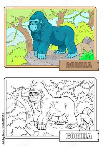 African gorilla monkey, coloring page for kids