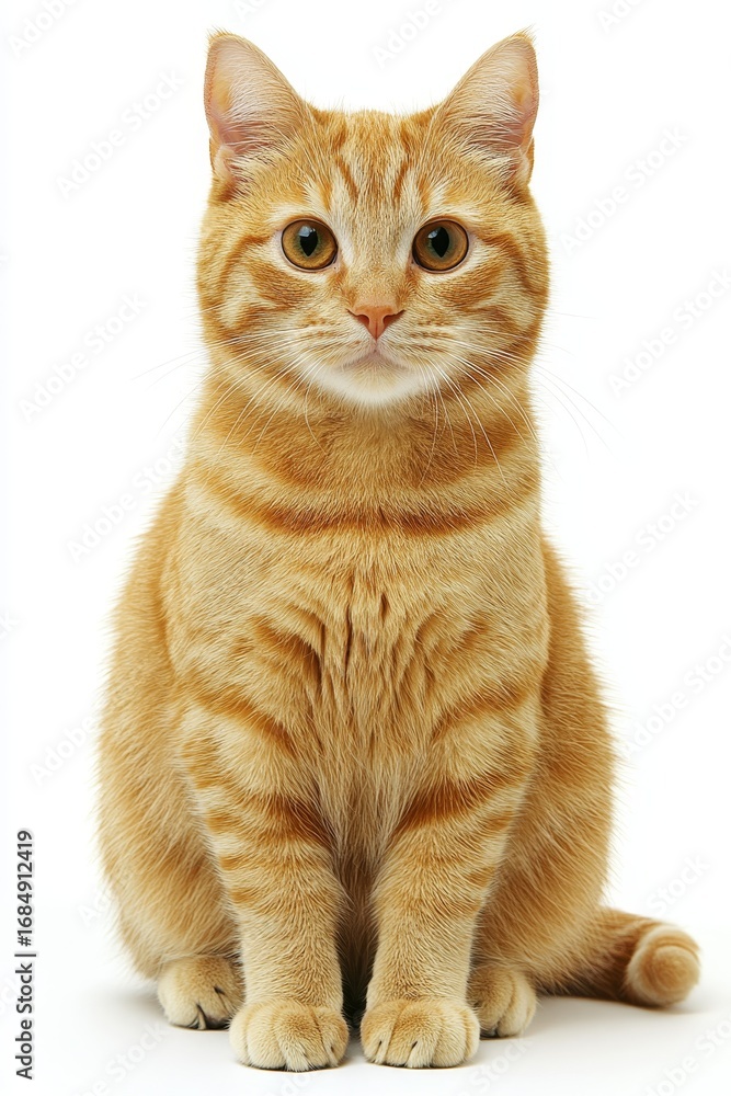 Fototapeta premium Majestic Ginger Cat Posing Gracefully on White Background, Captured in Bright Studio Light