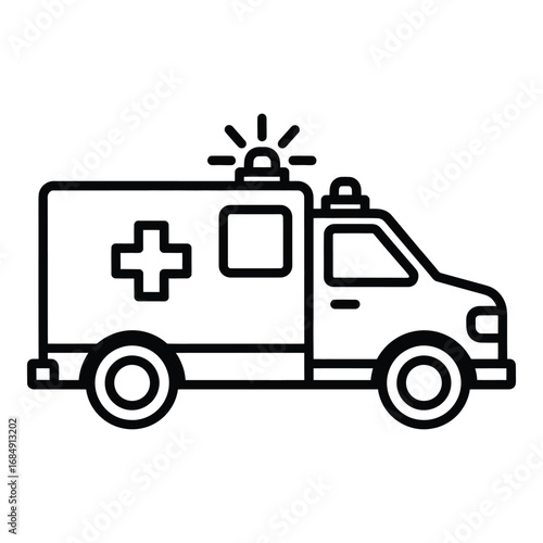Emergency vehicle with flashing lights and medical symbol ambulance transport