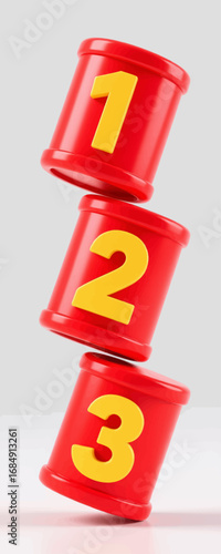 Stacked Red Barrels with Yellow Numbers 1, 2, 3