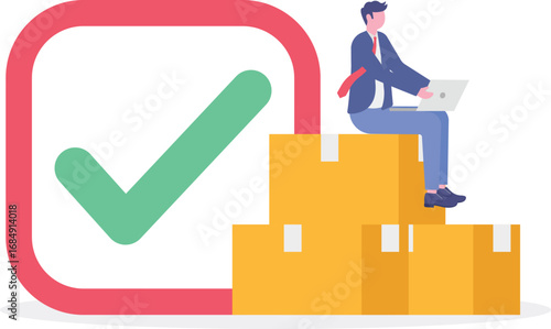 Product quality and safety control, seller reputation system concept with tiny people.

