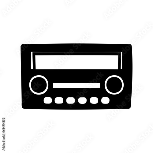 Vintage car radio silhouette with buttons and display screen vector illustration