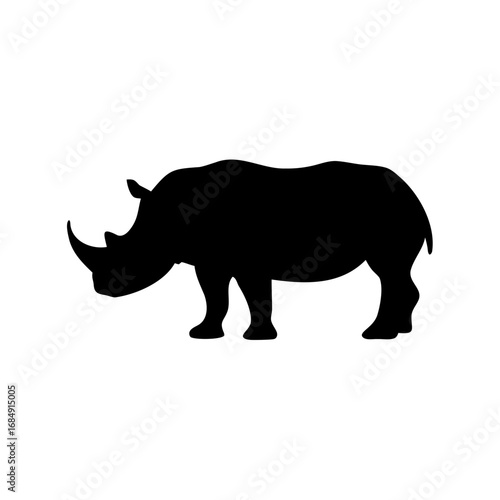 Silhouette of a rhinoceros, an endangered species with two horns, in profile