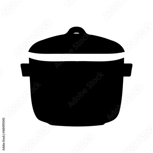 Black silhouette of a kitchen pot with lid on a white background