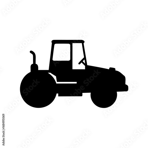 Stylized black silhouette of a steamroller vehicle or construction equipment