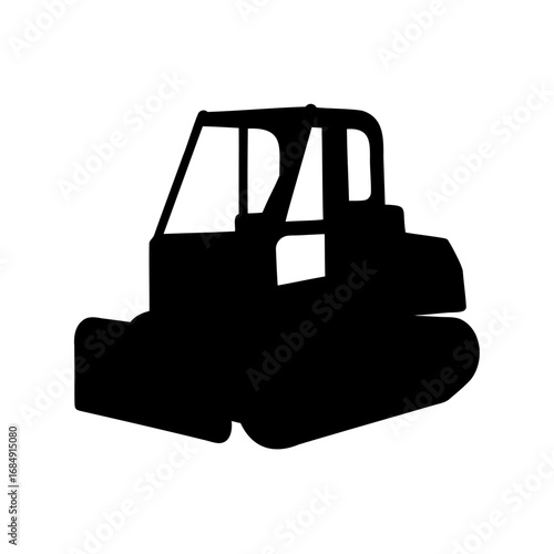 Silhouette of a bulldozer with treads and an enclosed operator cab
