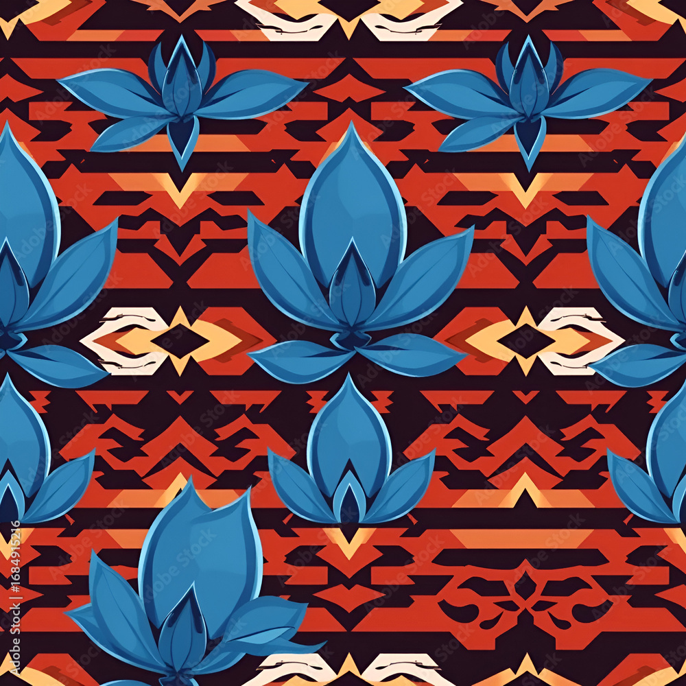 Abstract vector tribal ethnic background. Seamless pattern with blue agave Abstract vector tribal ethnic background. Seamless pattern with blue agave