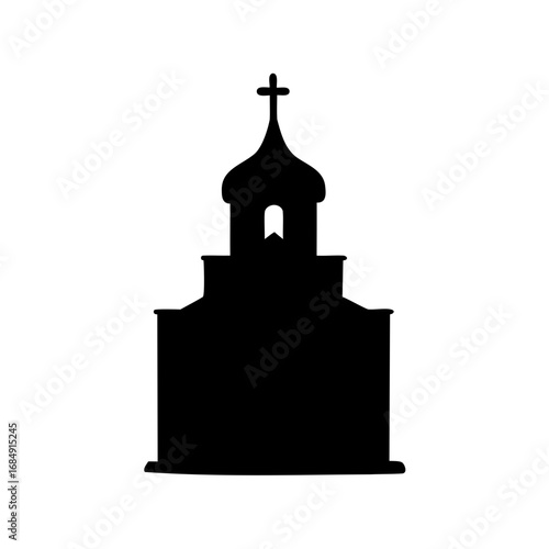 Silhouette of a Russian Orthodox Church with Onion Dome and Cross