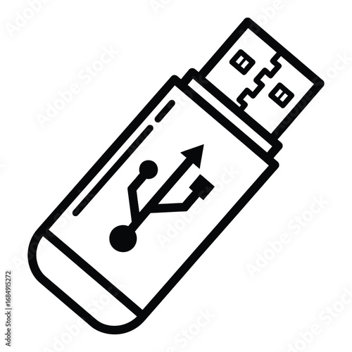 Black outline usb flash drive symbol with data transfer arrow storage memory
