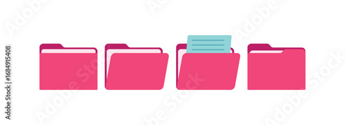 Folder icon set in pink. This comprehensive vector collection includes closed, open, and document folder icons, perfect for web and user interface design