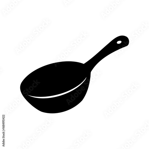 Isolated black and white frying pan icon with handle and round shape
