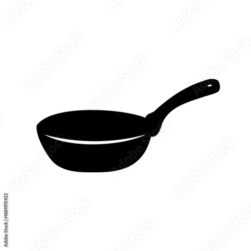 Isolated black frying pan silhouette viewed from the side on white background