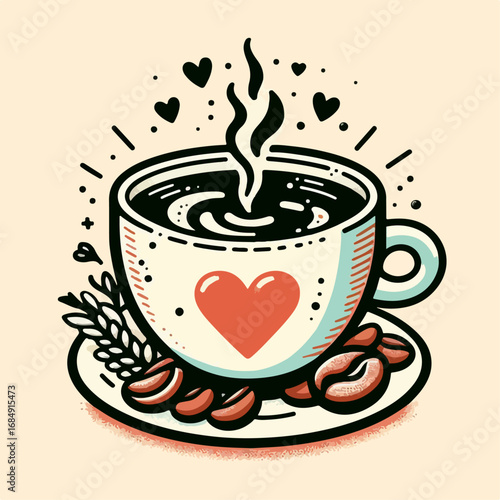 Illustration of a cup of coffee with a heart
