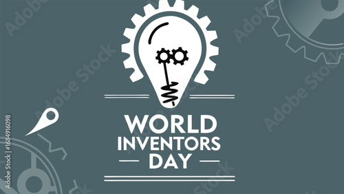 World inventors day with a lightbulb and gears