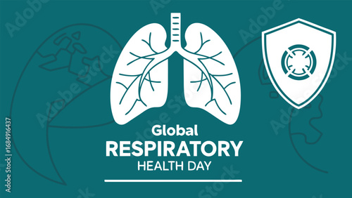 Global respiratory health day with lungs and shield icon