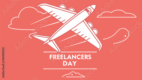 Freelancers day with airplane flying through clouds