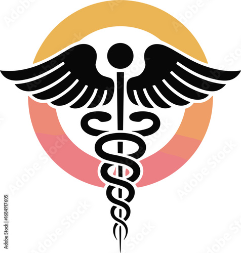Caduceus Medical Symbol Vector Illustration with Gradient Circle
