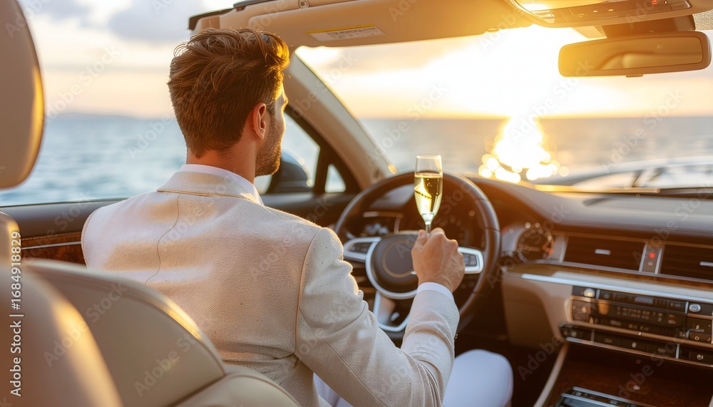 Naklejka premium Wealthy man enjoying a luxury lifestyle driving