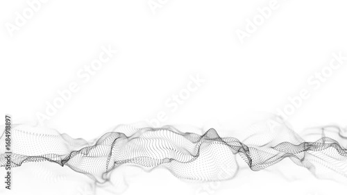 Abstract technology wave of particles. Big data visualization. Light background with motion dots. Artificial intelligence. 3d rendering.