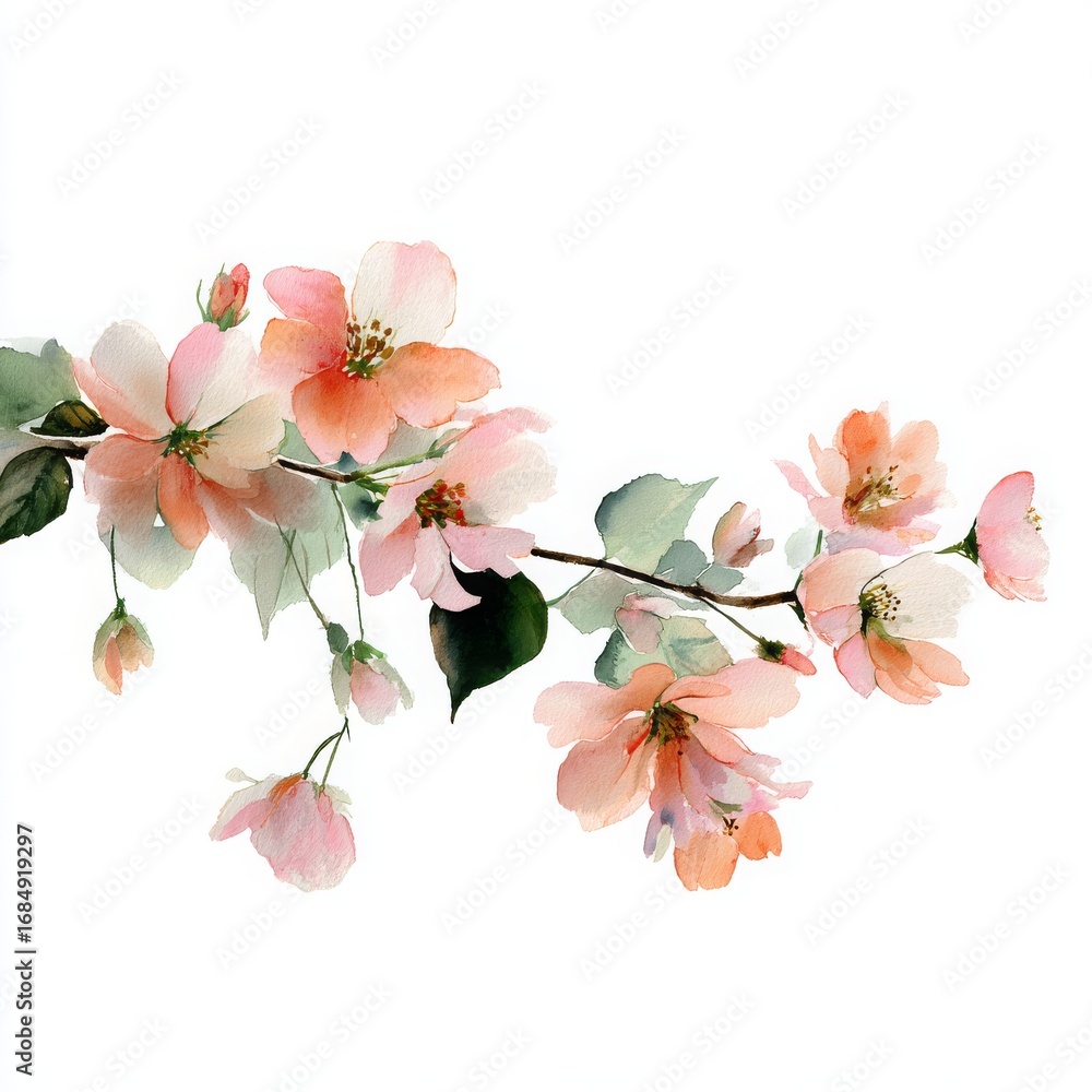Naklejka premium Delicate pink cherry blossoms on a white background