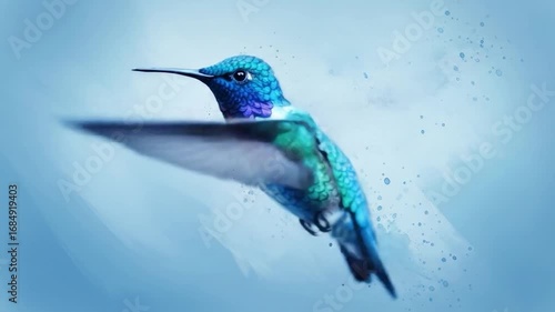 Hummingbird in flight colorful iridescent bird with wings spread in natural habitat