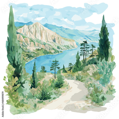 Pelister National Park. Pelister National Park watercolor vector illustration